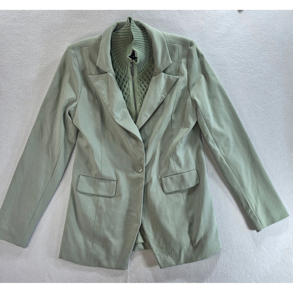 Peace Love World Dark Academia Layered Blazer Sweater Insert Size 8 Sage Green